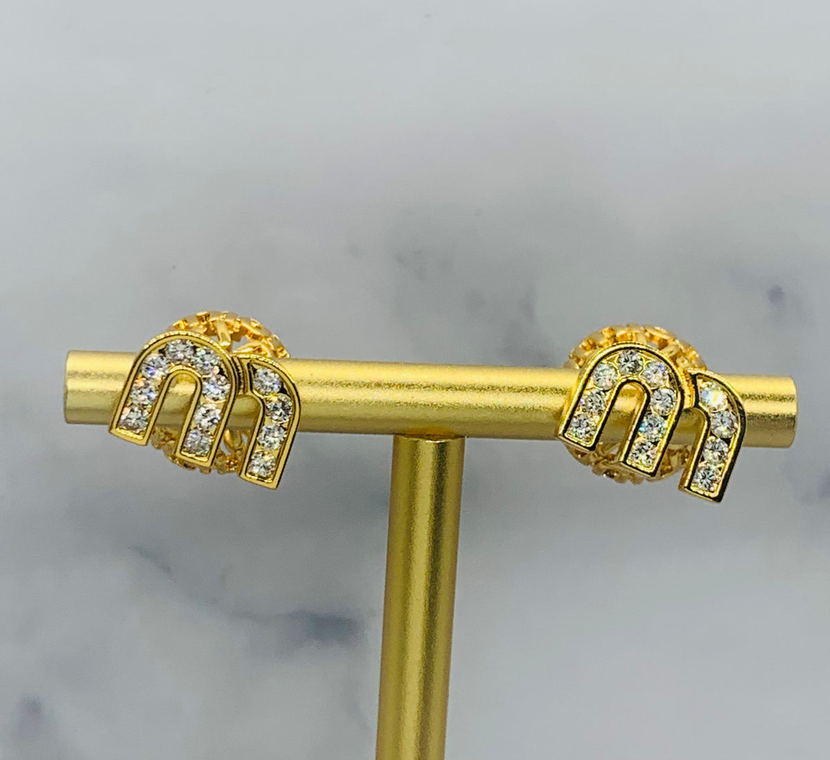 MIU MIU Gold Tone Rhinestone Back Ball Earrings - Pre-Owned — 7