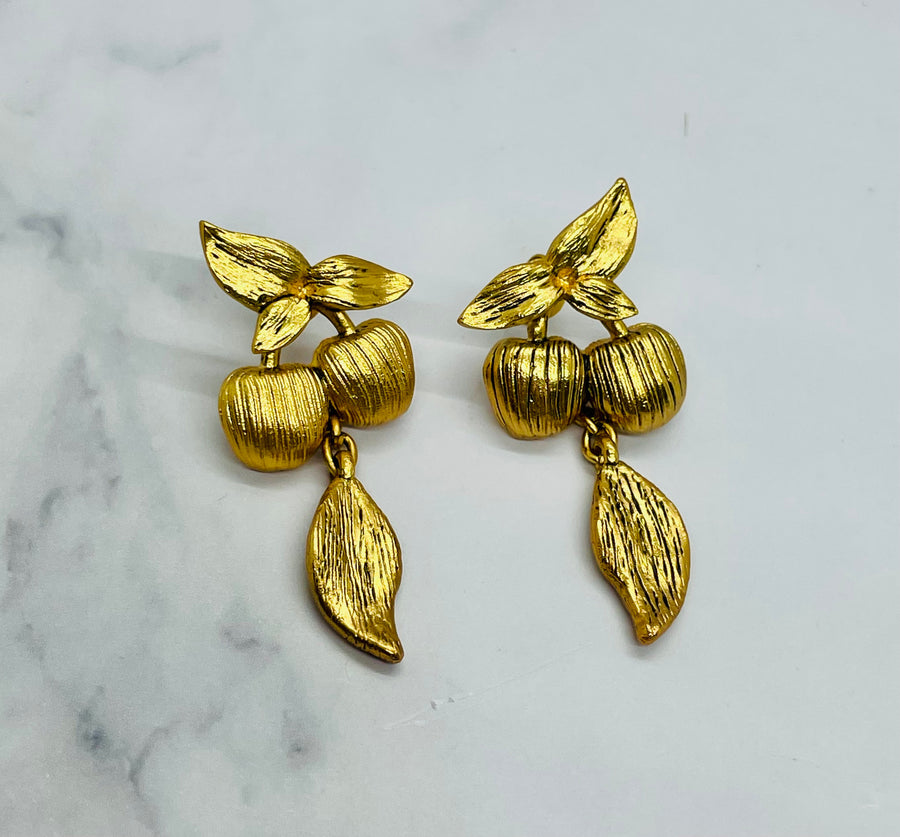 YSL YVES SAINT LAURENT Gold Tone Cherry Earrings - Pre-Owned — 1