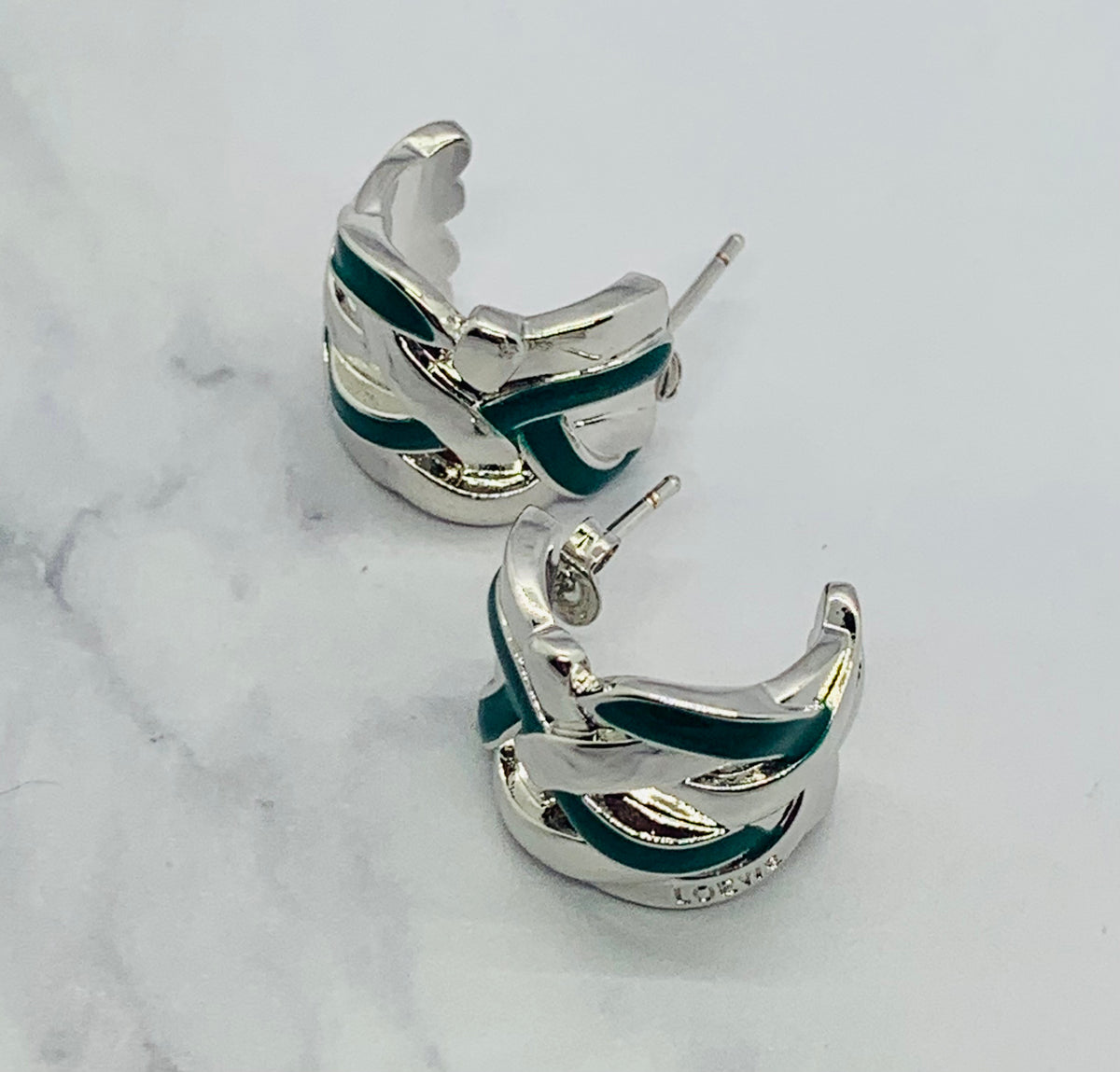 LOEWE Silver & Green Hoop Earrings - Pre-Owned — 4