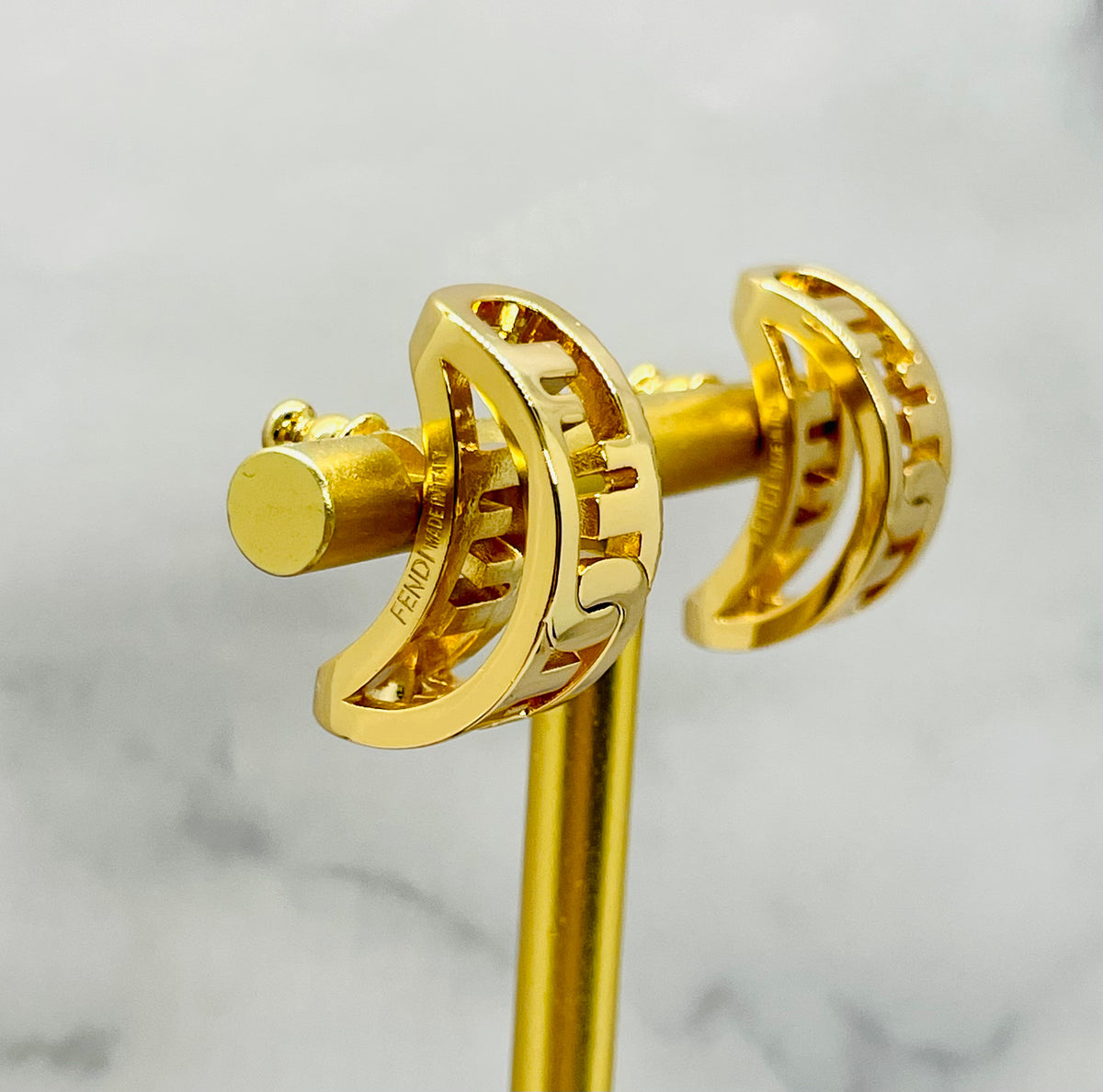 FENDI F Gold Tone Rhinestone Half Moon Earrings - Pre-Owned — 5