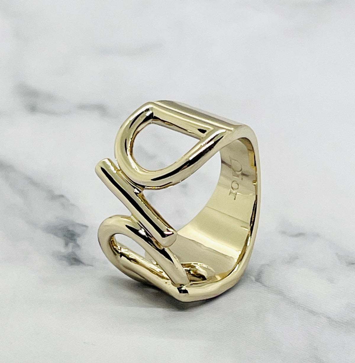 CHRISTIAN DIOR Silver Tone Monogram Ring Size 6 - Pre-Owned — 3