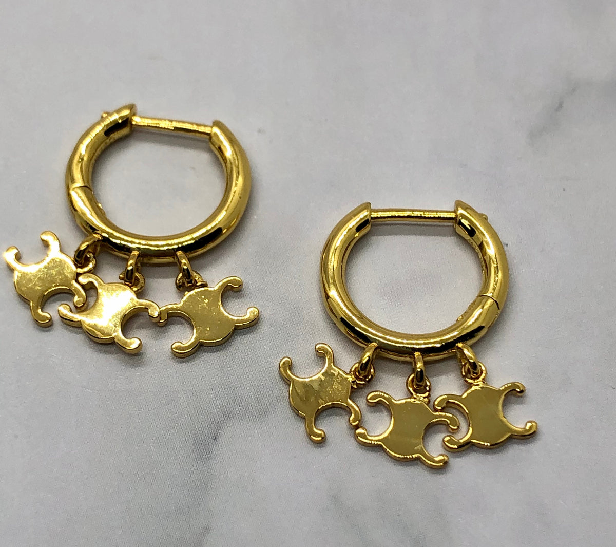 CELINE Gold Tone Monogram Hoop Earrings - Pre-Owned — 2