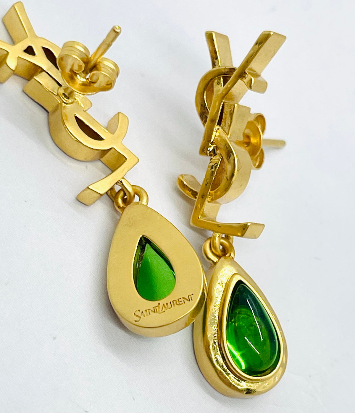YSL YVES SAINT LAURENT Green Gem Pendant Earrings - Pre-Owned — 4