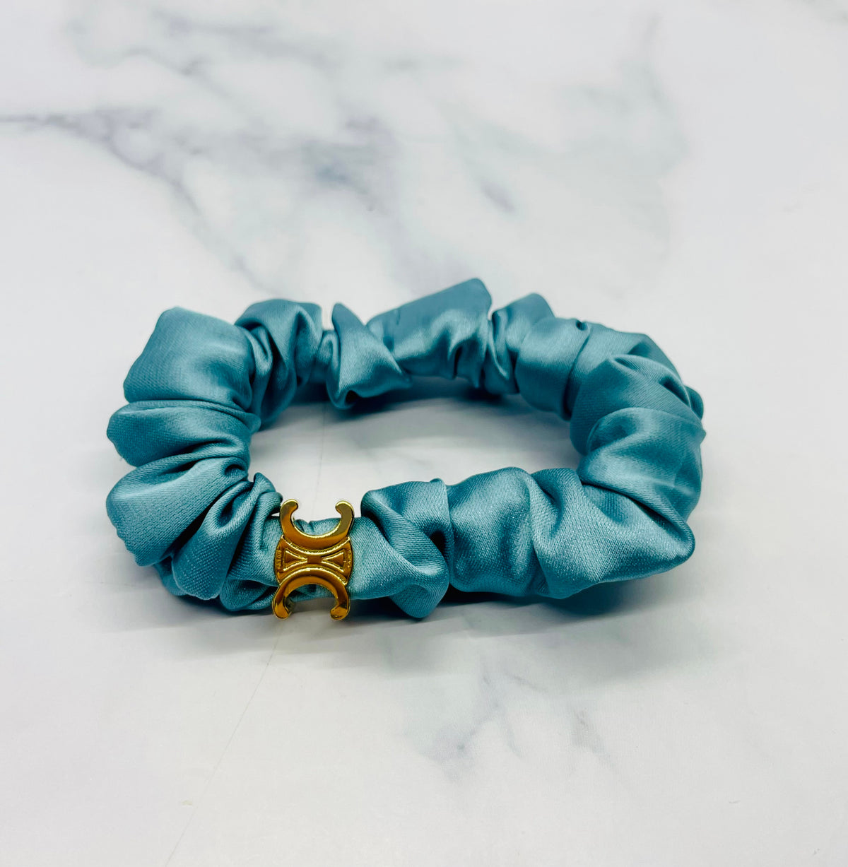 CELINE Monogram Blue Silk Hair Scrunchy - Pre-Owned — 1