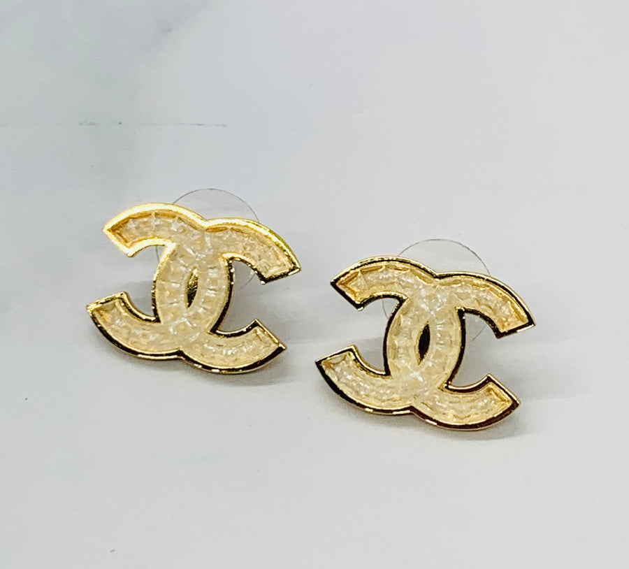 CHANEL CC Gold Tone Enamel Earrings - Pre-Owned