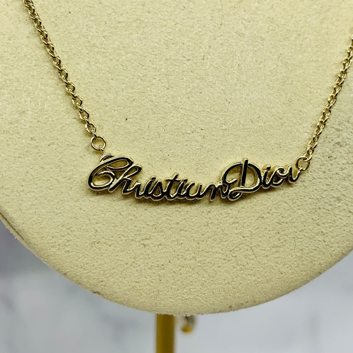 CHRISTIAN DIOR Silver Tone Cursive Nameplate Necklace - Pre-Owned — 3