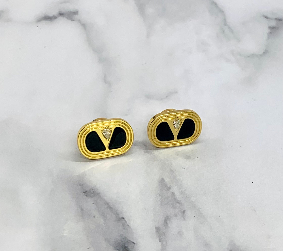 VALENTINO V Black Rhinestone Stud Earrings - Pre-Owned — 1