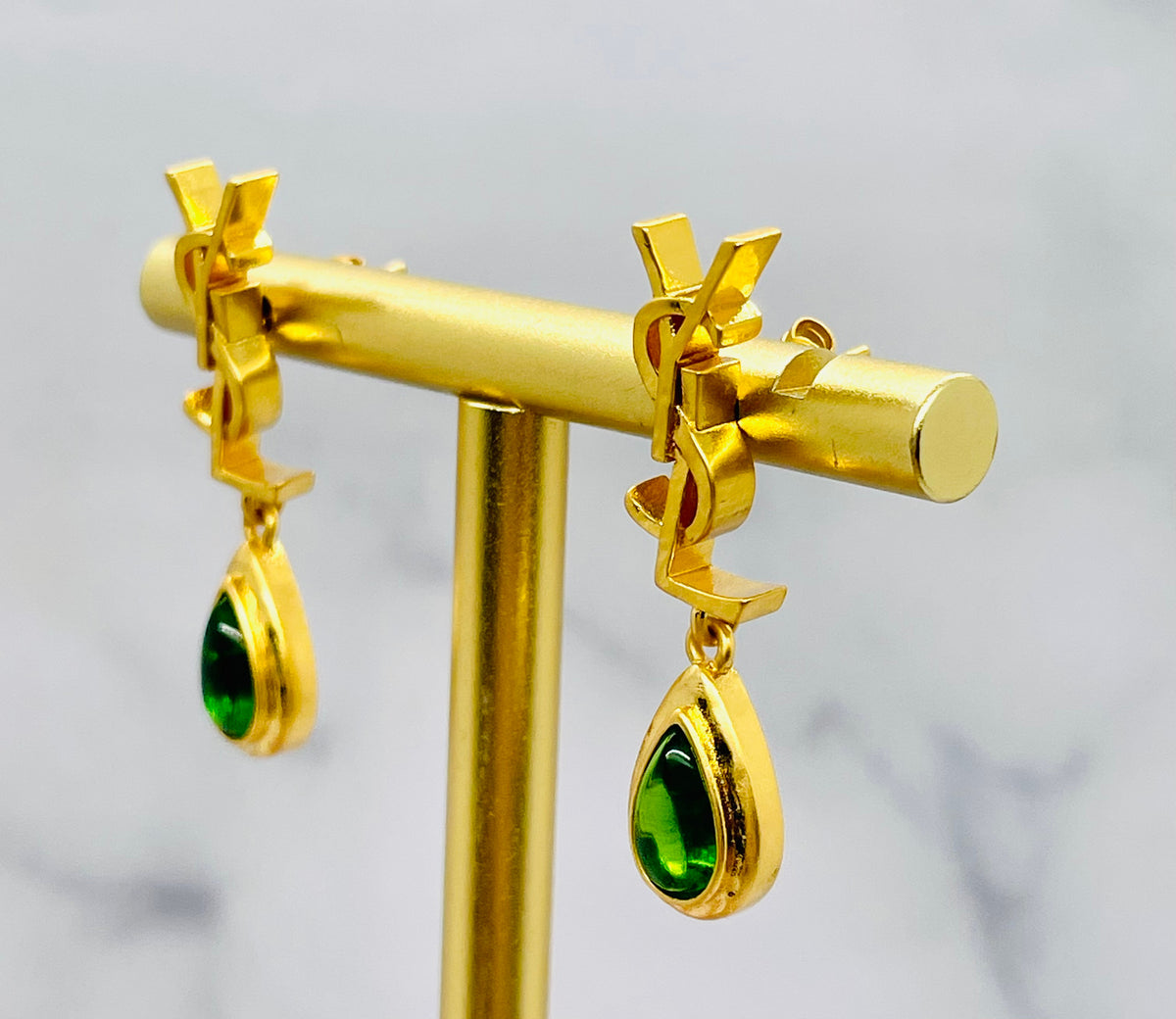YSL YVES SAINT LAURENT Green Gem Pendant Earrings - Pre-Owned — 5