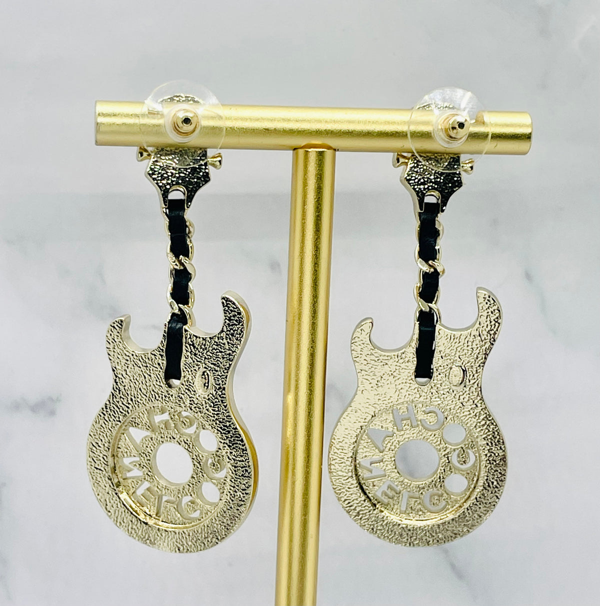 CHANEL CC Rock Guitar Enamel Pendant Earrings - Pre-Owned