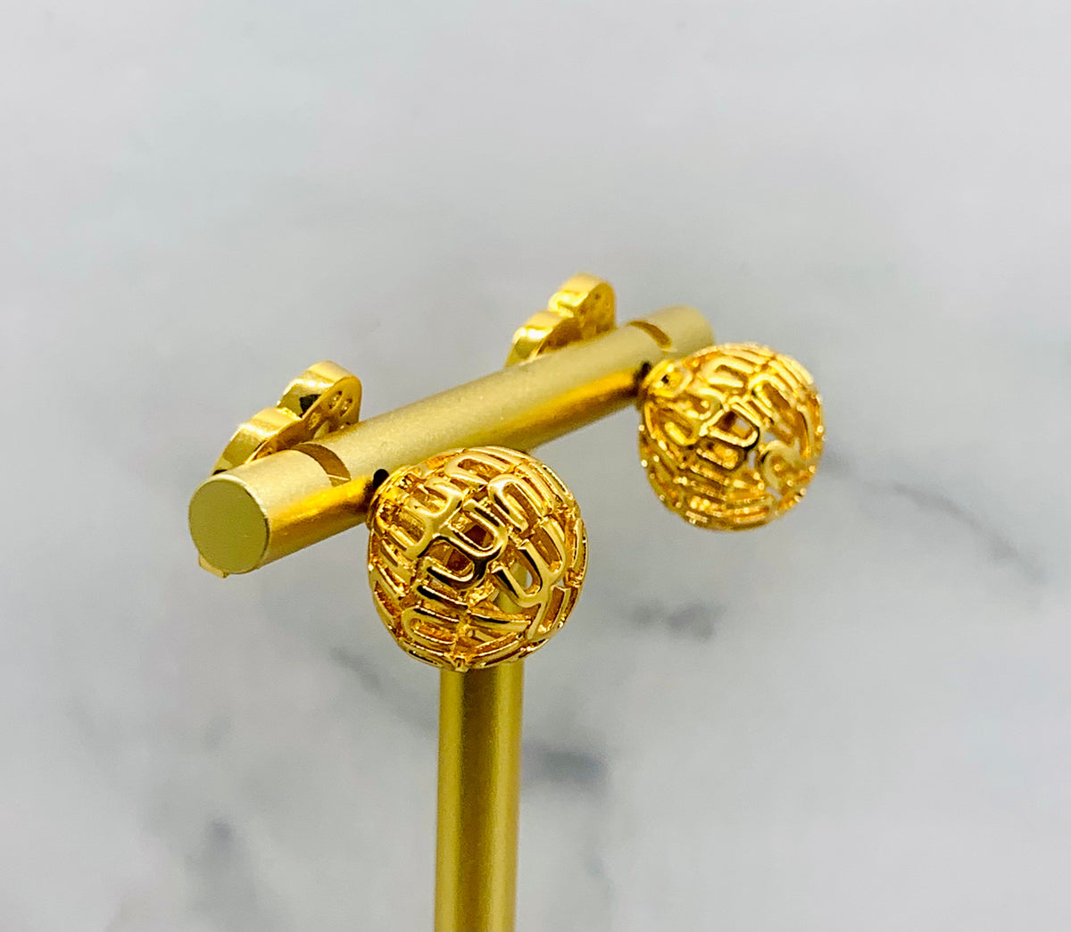 MIU MIU Gold Tone Rhinestone Back Ball Earrings - Pre-Owned — 4