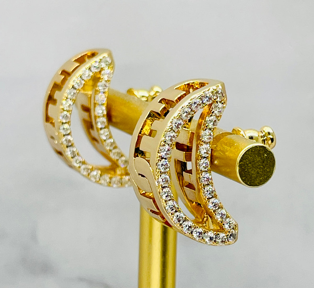 FENDI F Gold Tone Rhinestone Half Moon Earrings - Pre-Owned — 1