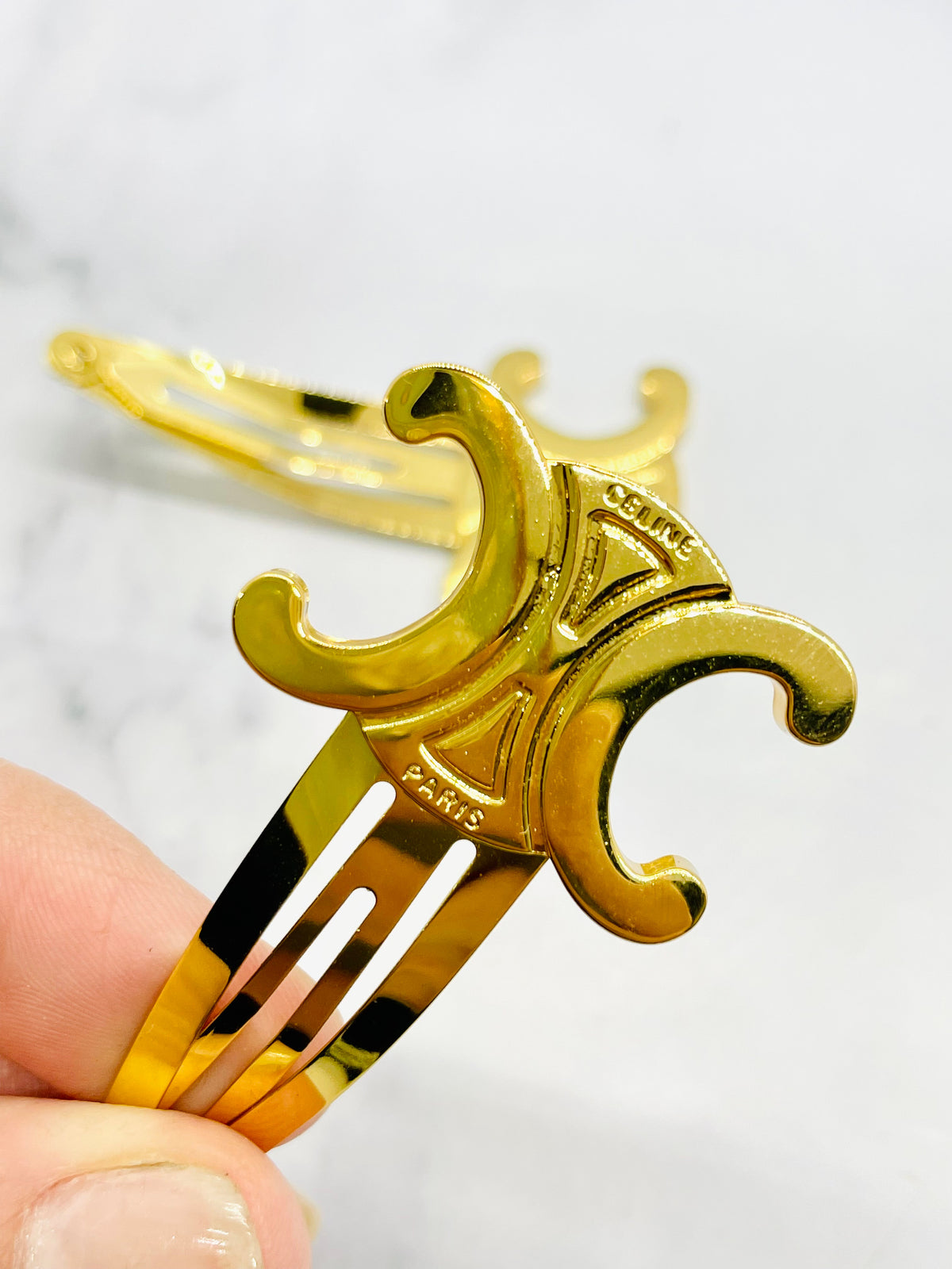 CELINE Gold Monogram Hair Clip Barrette Set - Pre-Owned / LX5831