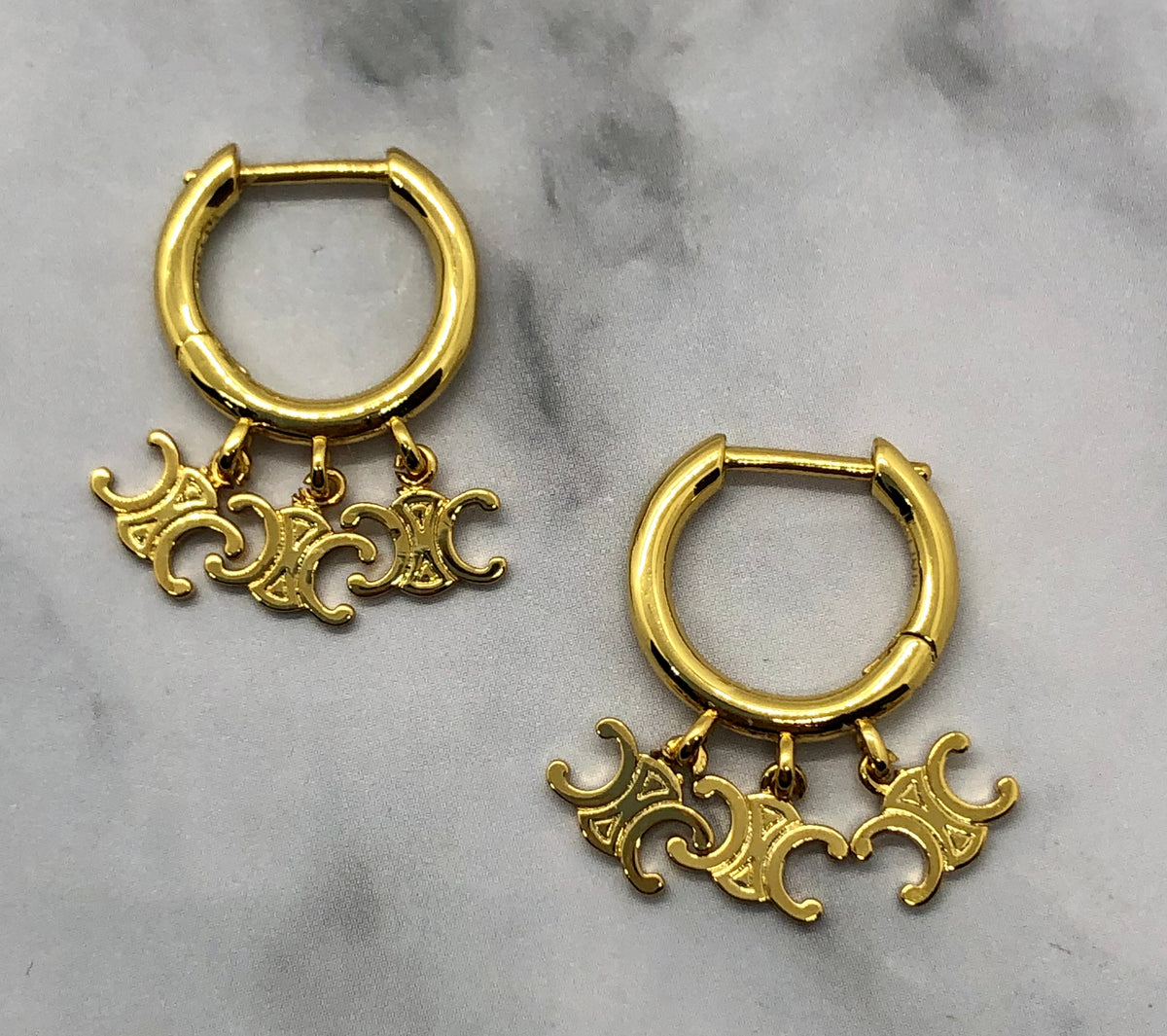 CELINE Gold Tone Monogram Hoop Earrings - Pre-Owned — 1