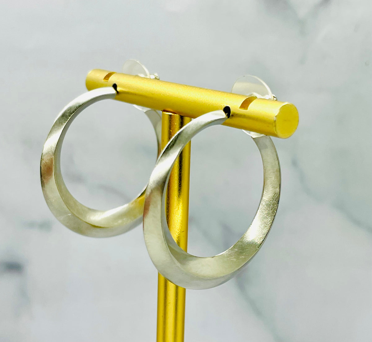 YSL SAINT LAURENT Brushed Silver Hoop Earrings - Pre-Owned — 5