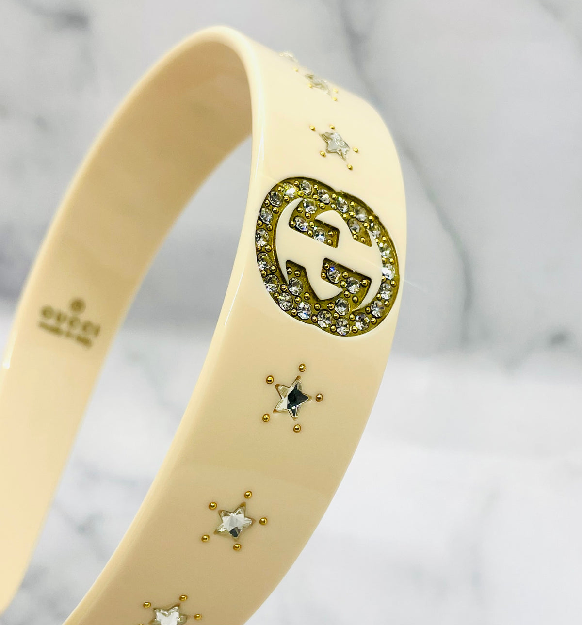 GUCCI GG Rhinestone Cream Tone Hairband - Pre-Owned — 4