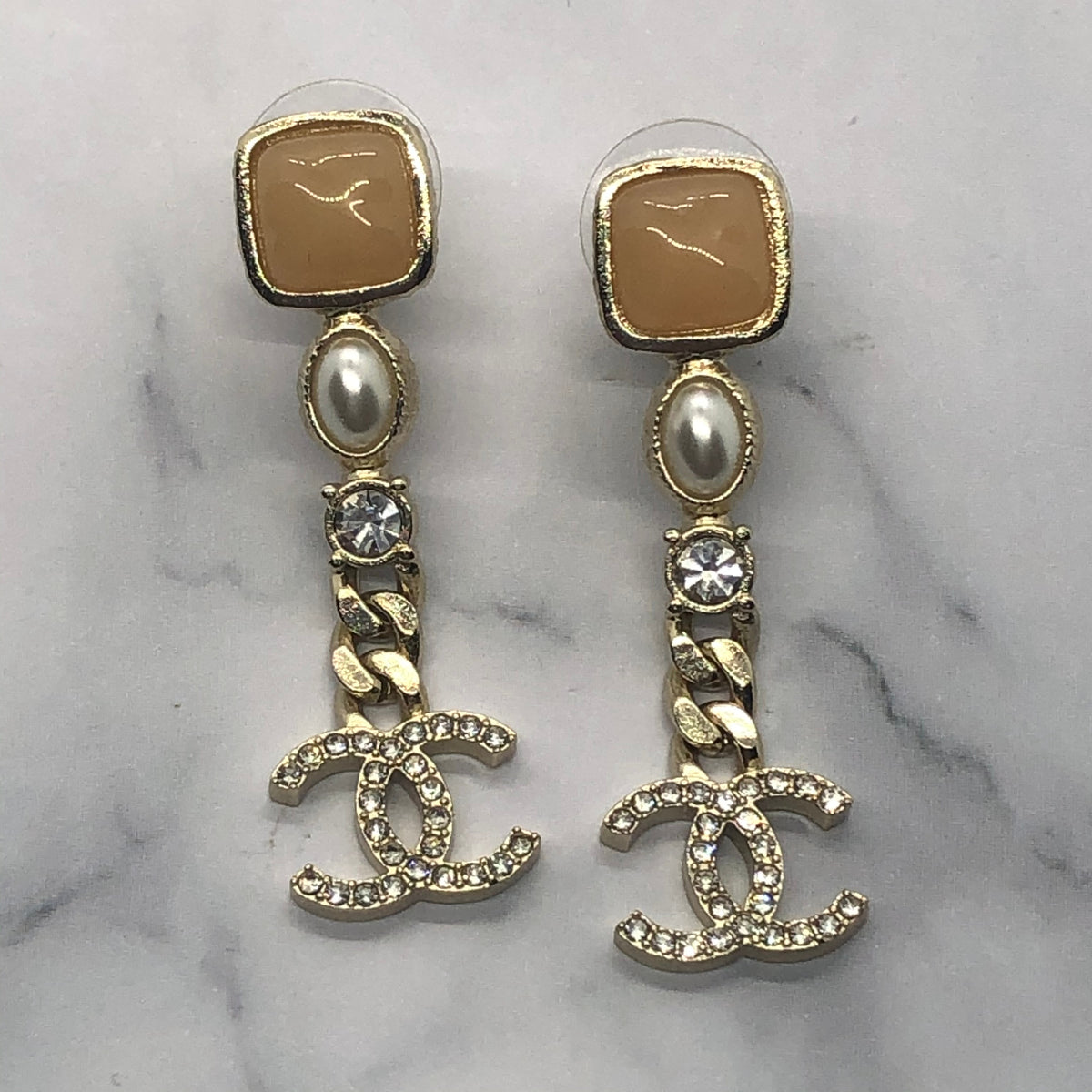 CHANEL CC Rhinestone Pendant Earrings - Pre-Owned — 1