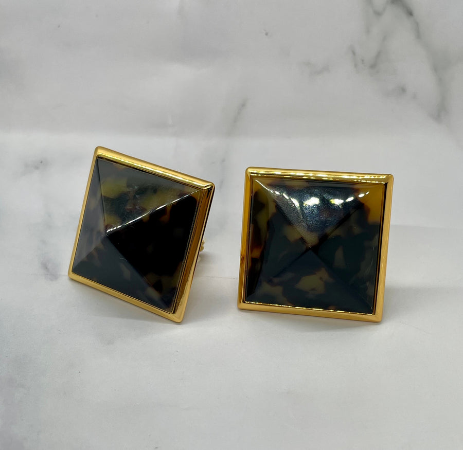 YSL YVES SAINT LAURENT Tortoise Clip On Earrings - Pre-Owned — 1