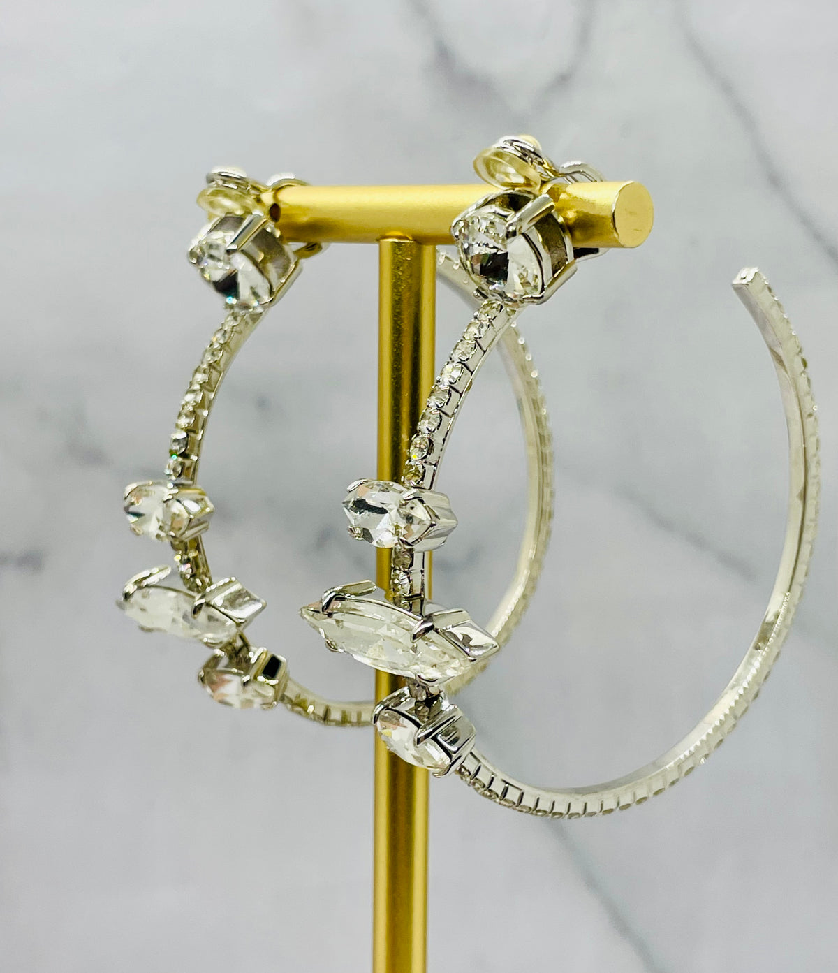 MIU MIU Rhinestone Hoop Earrings Missing Two Stones - Pre-Owned / MA5969 — 3