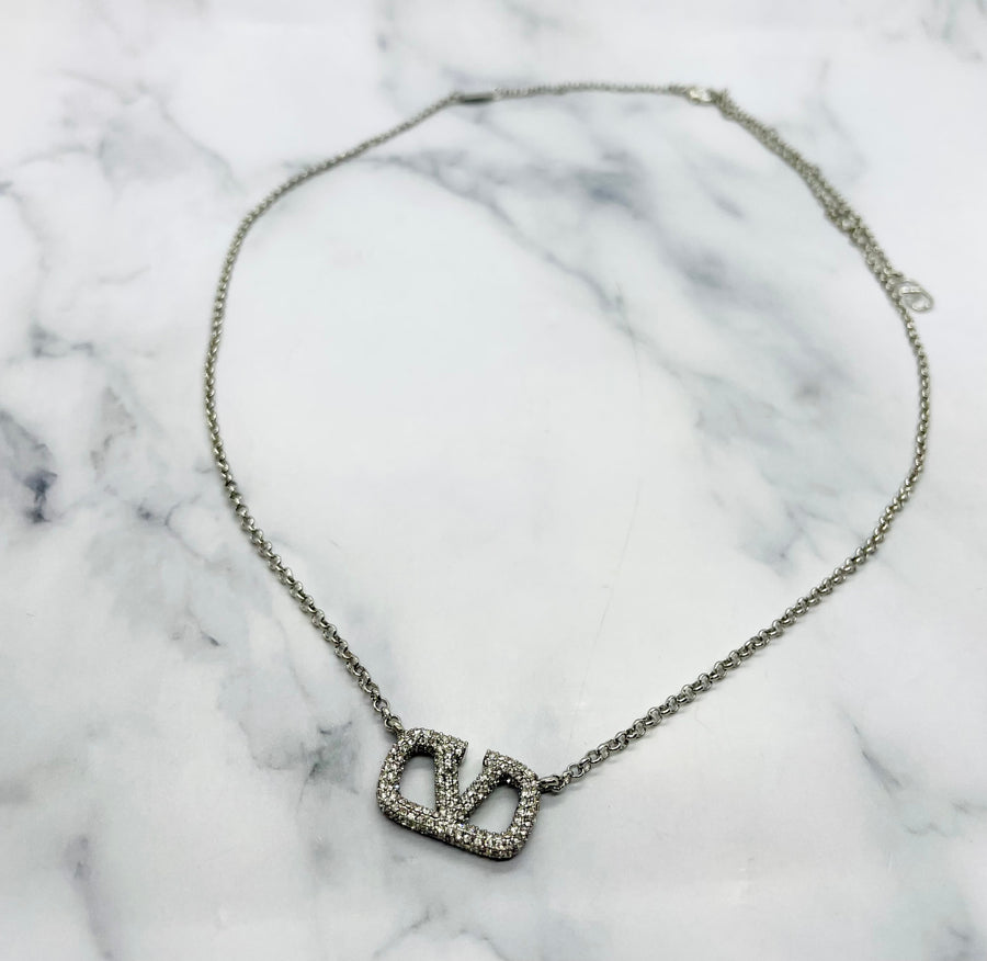 VALENTINO V Rhinestone Monogram Necklace - Pre-Owned — 1