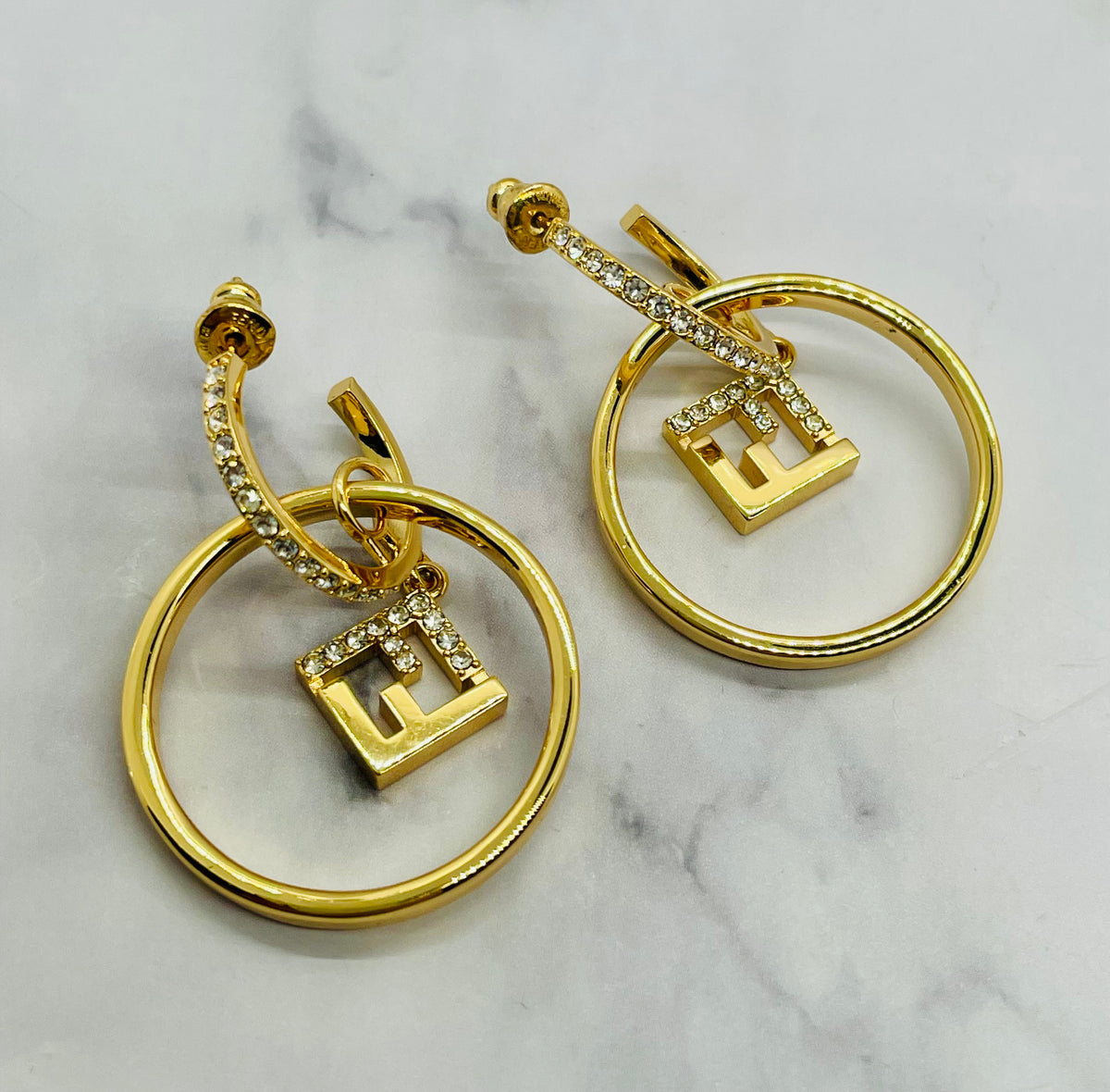 FENDI FF Rhinestone Hoop Earrings - Pre-Owned