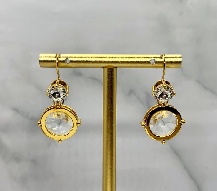 MIU MIU Rhinestone Gold Pendant Earrings - Pre-Owned — 1