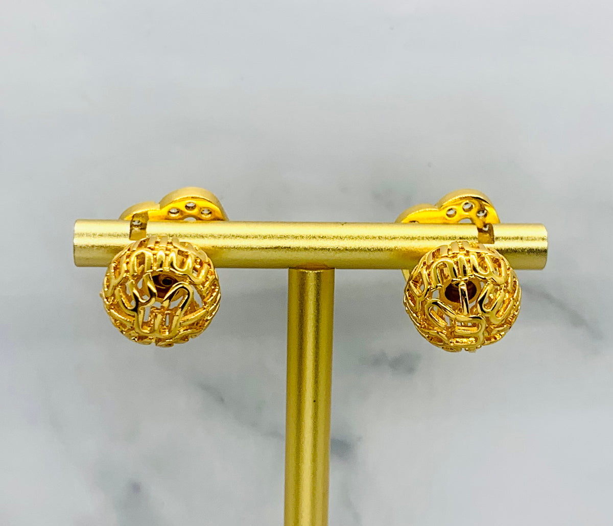 MIU MIU Gold Tone Rhinestone Back Ball Earrings - Pre-Owned — 3