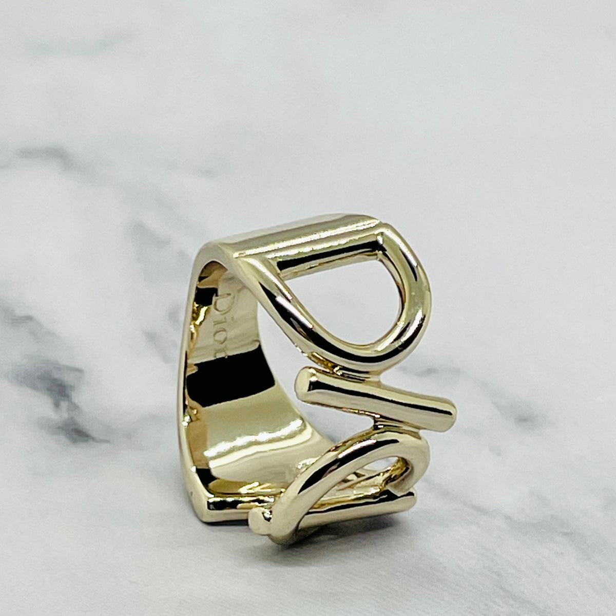 CHRISTIAN DIOR Silver Tone Monogram Ring Size 6 - Pre-Owned — 6