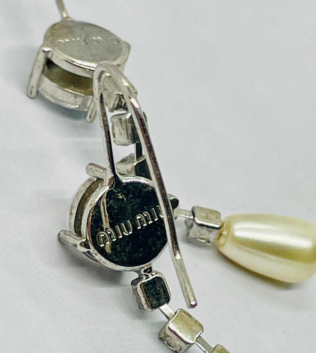 MIU MIU Rhinestone Pendant Pearl Earrings - Pre-Owned — 4