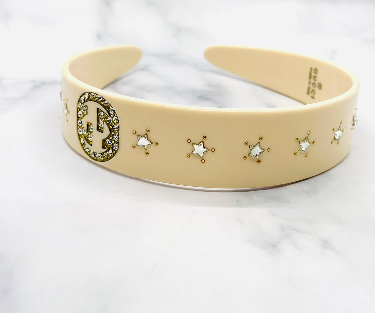 GUCCI GG Rhinestone Cream Tone Hairband - Pre-Owned — 8