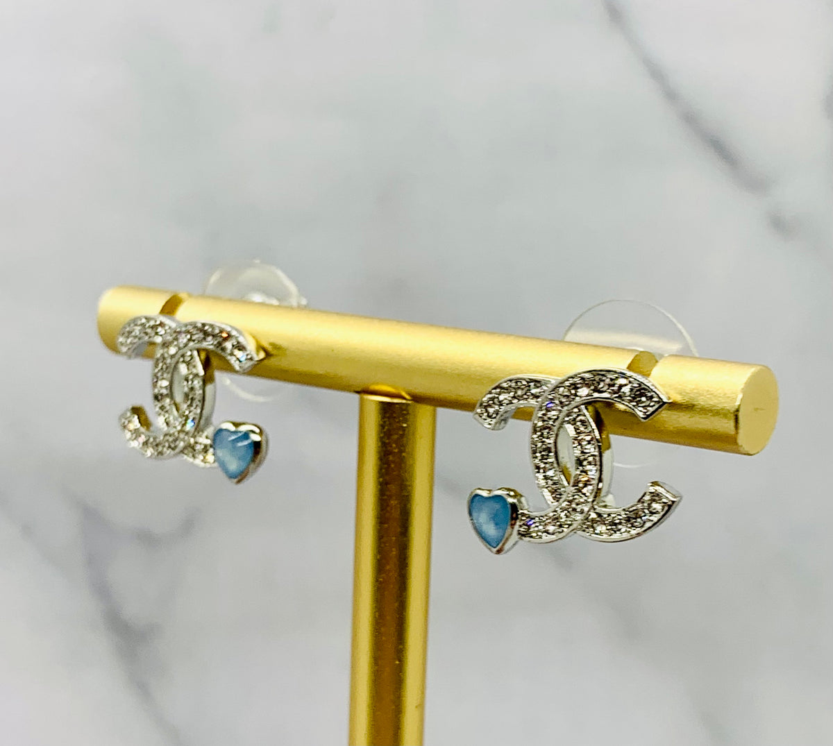 CHANEL CC Blue Heart Rhinestone Earrings - Pre-Owned — 3