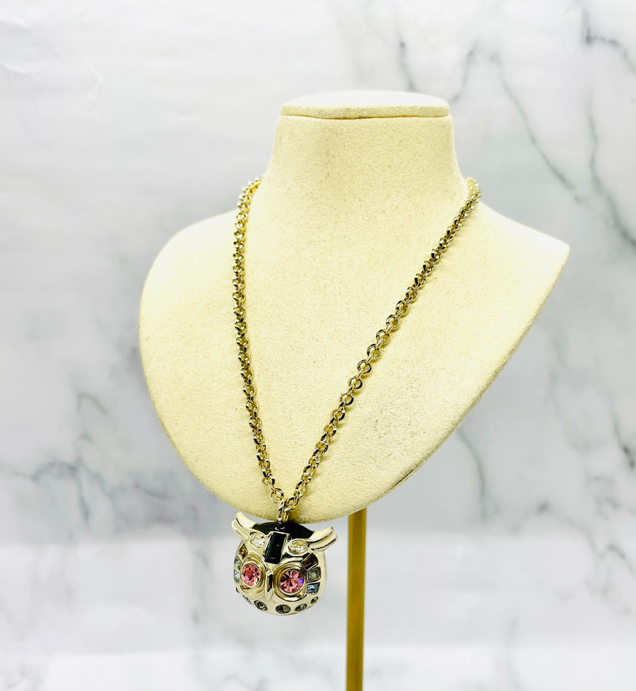 CHRISTIAN DIOR Rhinestone Owl Pendant Necklace - Pre-Owned — 1