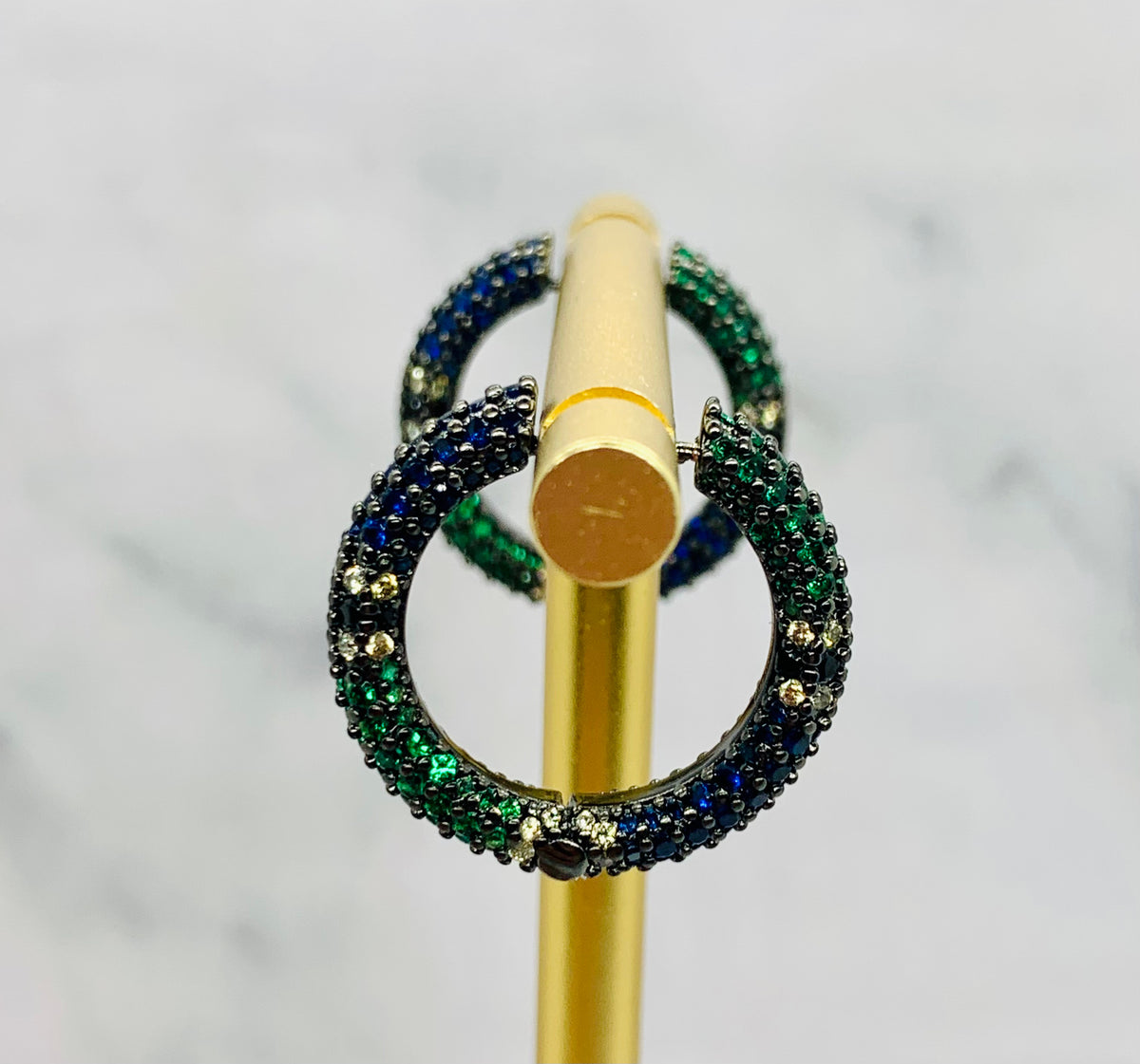 APM MONACO Blue & Green Rhinestone Hoop Earrings - Pre-Owned — 2