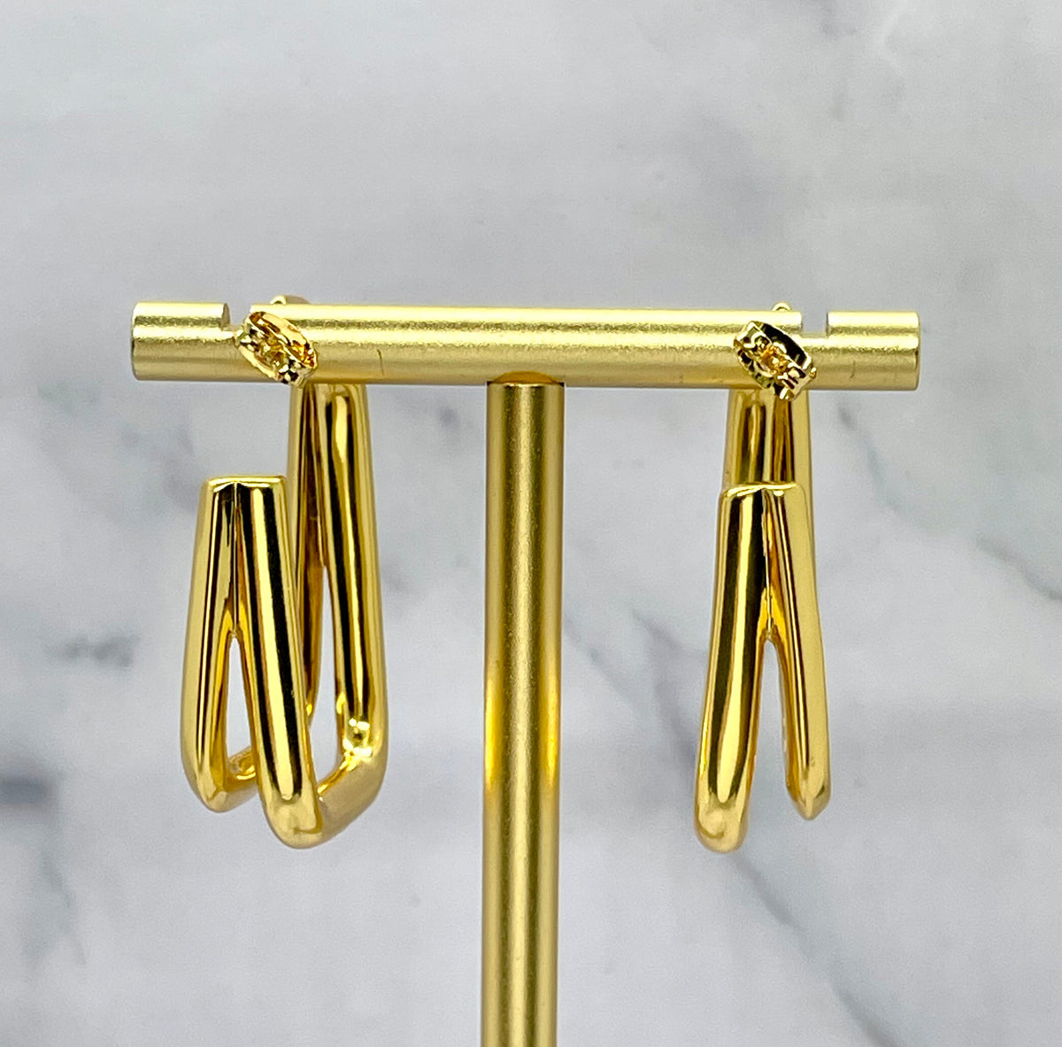 YSL YVES SAINT LAURENT Gold Tone Square Hoop Earrings - Pre-Owned — 2