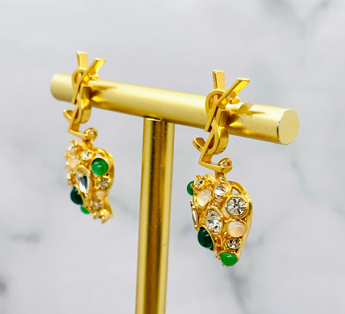 YSL YVES SAINT LAURENT Green Rhinestone Pendant Earrings - Pre-Owned — 6