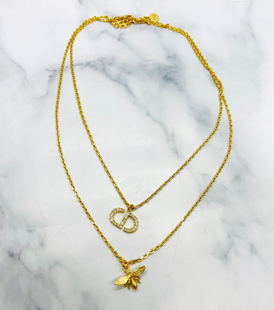CHRISTIAN DIOR CD Rhinestone Double Strand Necklace - Pre-Owned — 1