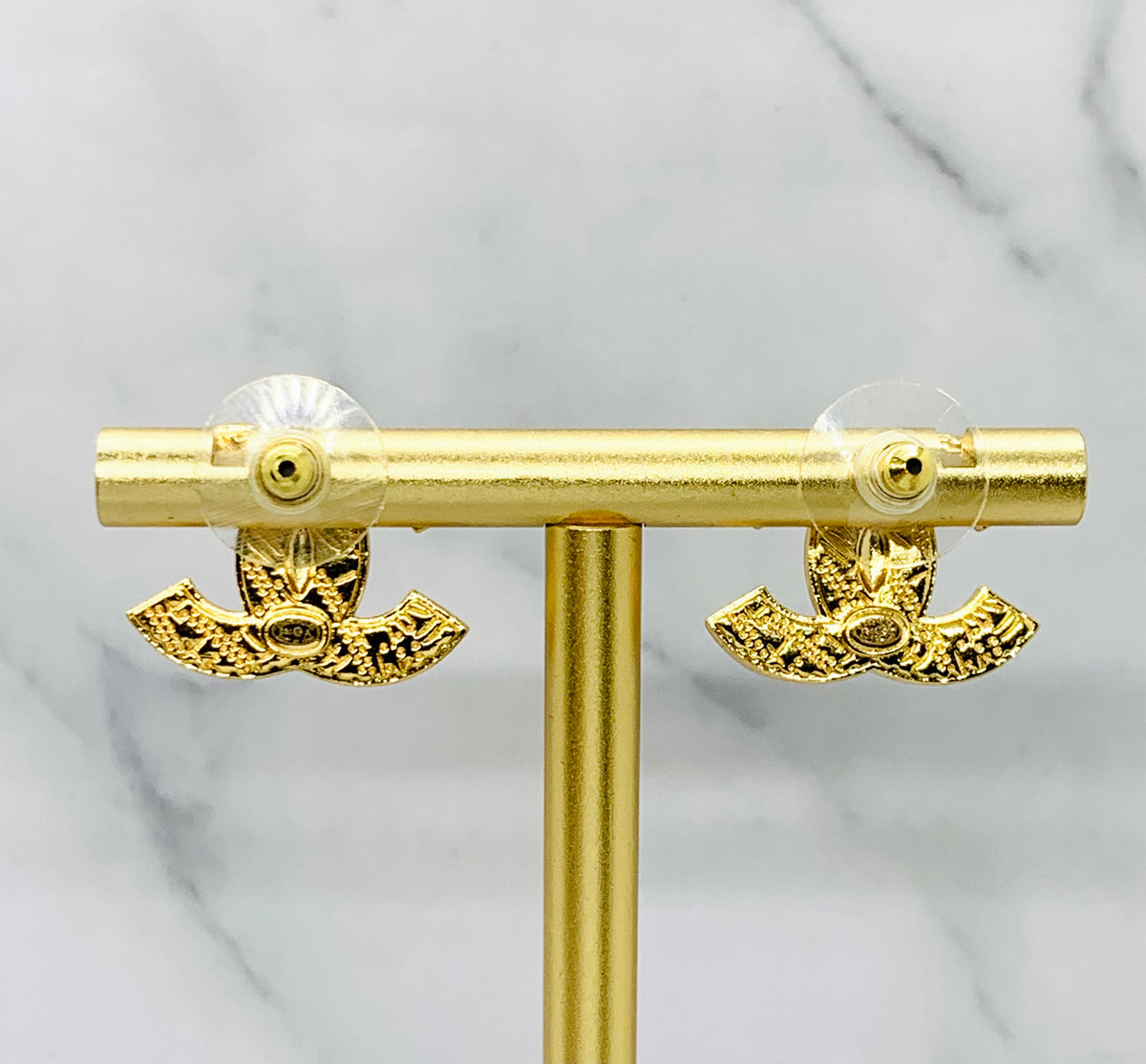 CHANEL CC Gold Tone Enamel Earrings - Pre-Owned