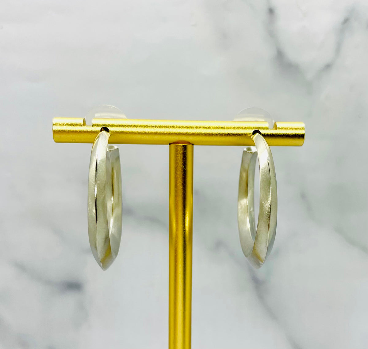 YSL SAINT LAURENT Brushed Silver Hoop Earrings - Pre-Owned — 7