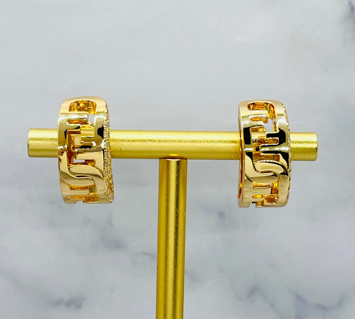 FENDI F Gold Tone Rhinestone Half Moon Earrings - Pre-Owned — 4