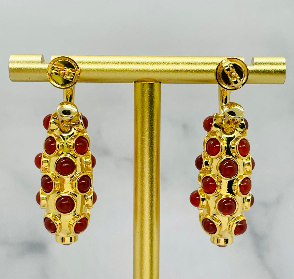 BOTTEGA VENETA Jasper Cabochon Pendant Earrings - Pre owned / MI6359 — 6