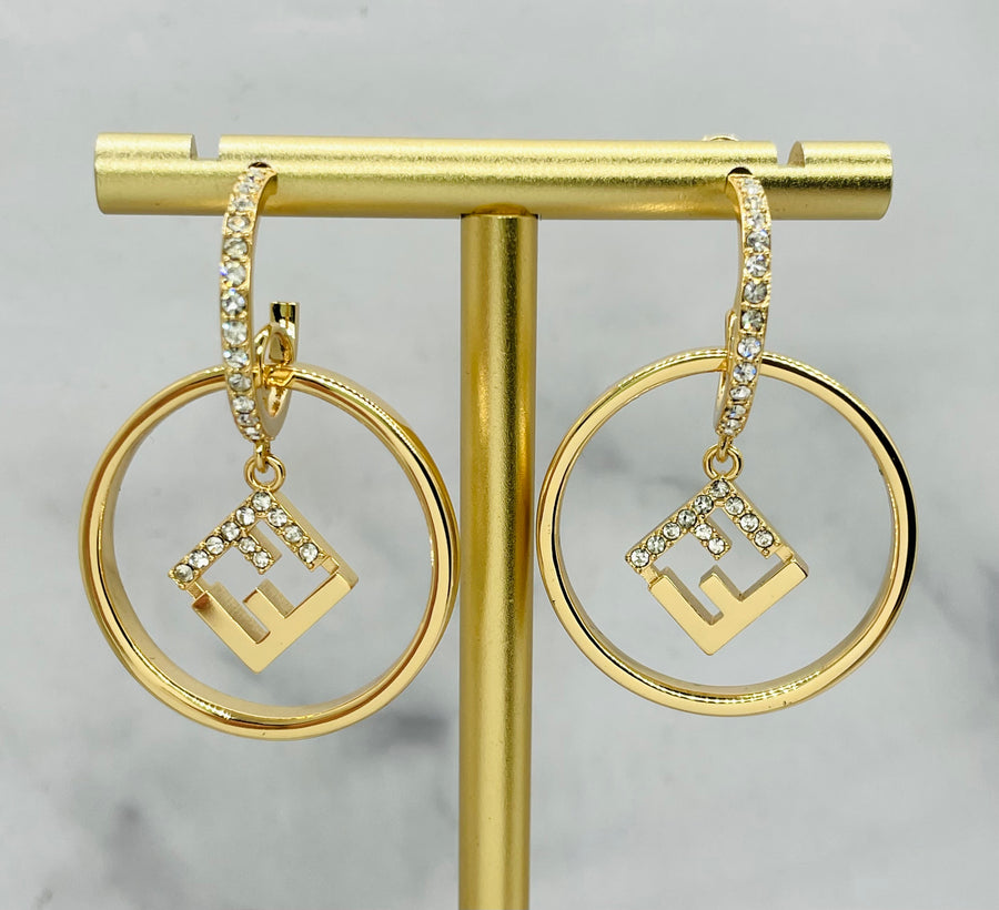 FENDI FF Rhinestone Hoop Earrings - Pre-Owned