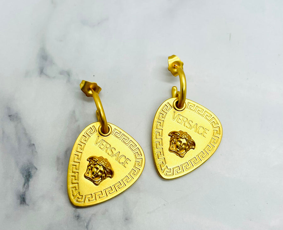 VERSACE Medusa Gold Tone Guitar Pick Pendant Earring - Pre-Owned — 1