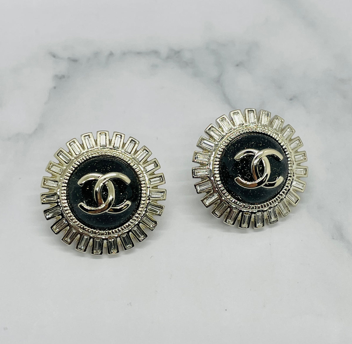 CHANEL CC Black Enamel Rhinestone Button Earrings - Pre-Owned — 6