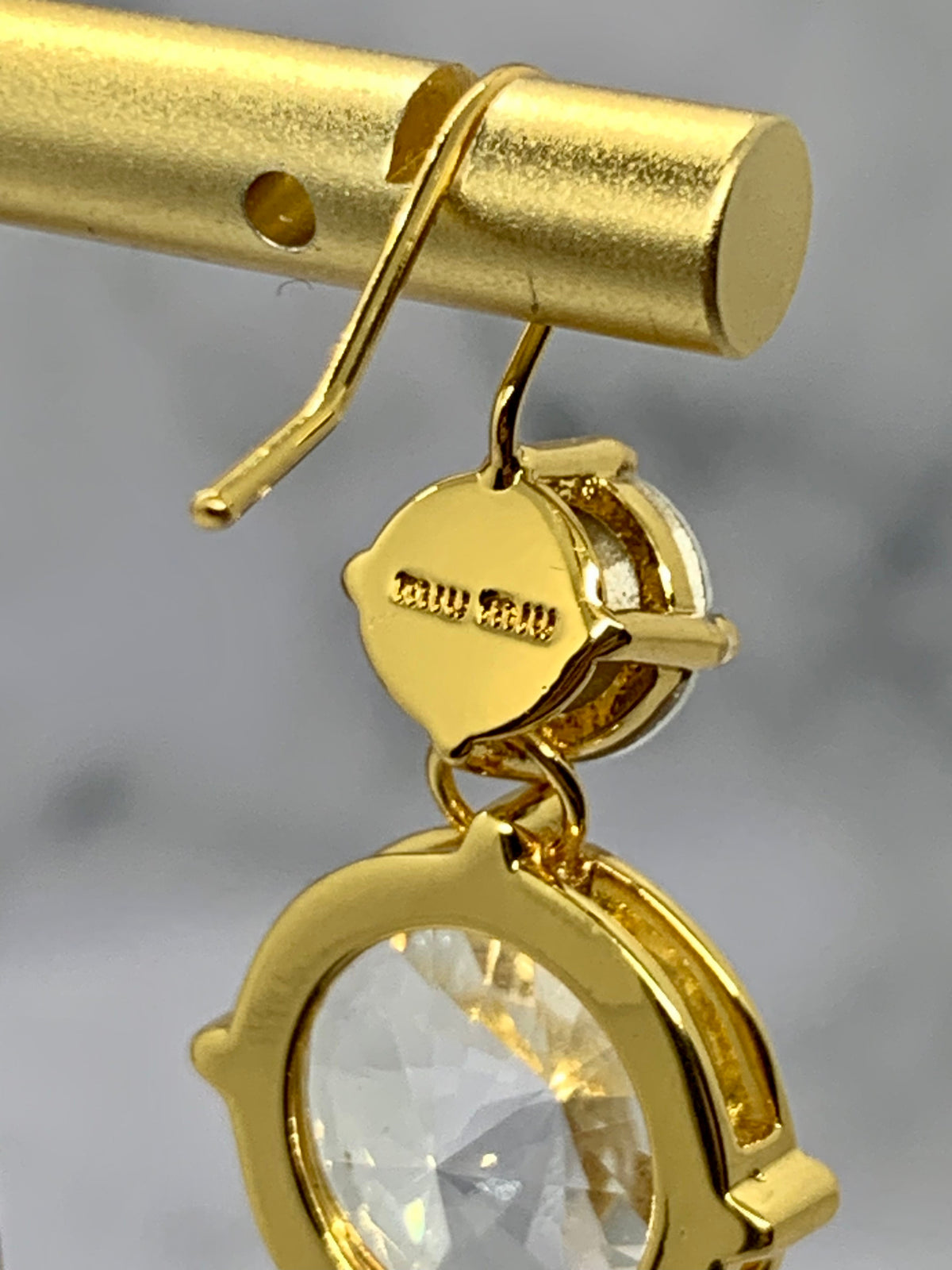 MIU MIU Rhinestone Gold Pendant Earrings - Pre-Owned — 3