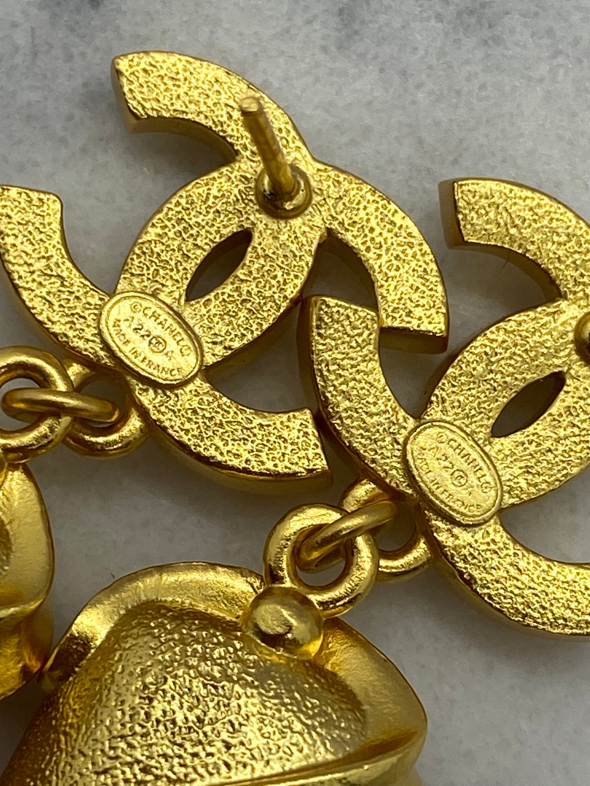 CHANEL CC Peach Pendant Rhinestone Earrings - USED