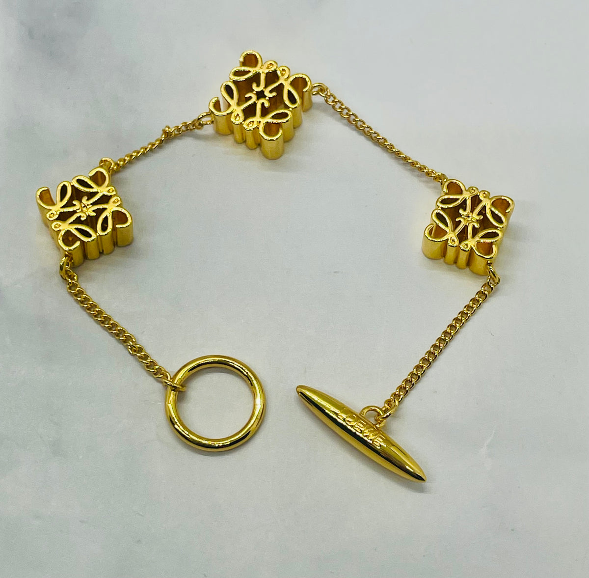LOEWE Gold Tone Monogram Bracelet - Pre owned