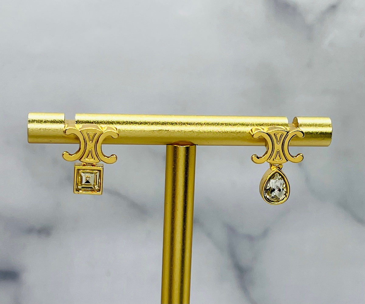 CELINE Rhinestone Monogram Earrings - Pre owned
