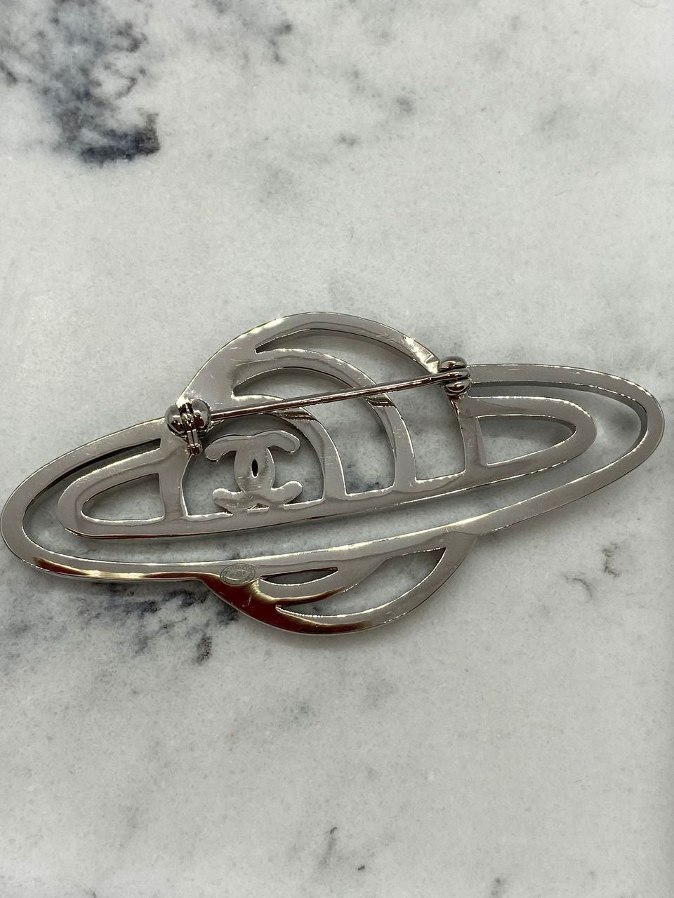CHANEL CC 2017 Rhinestone Saturn Brooch Pin - USED