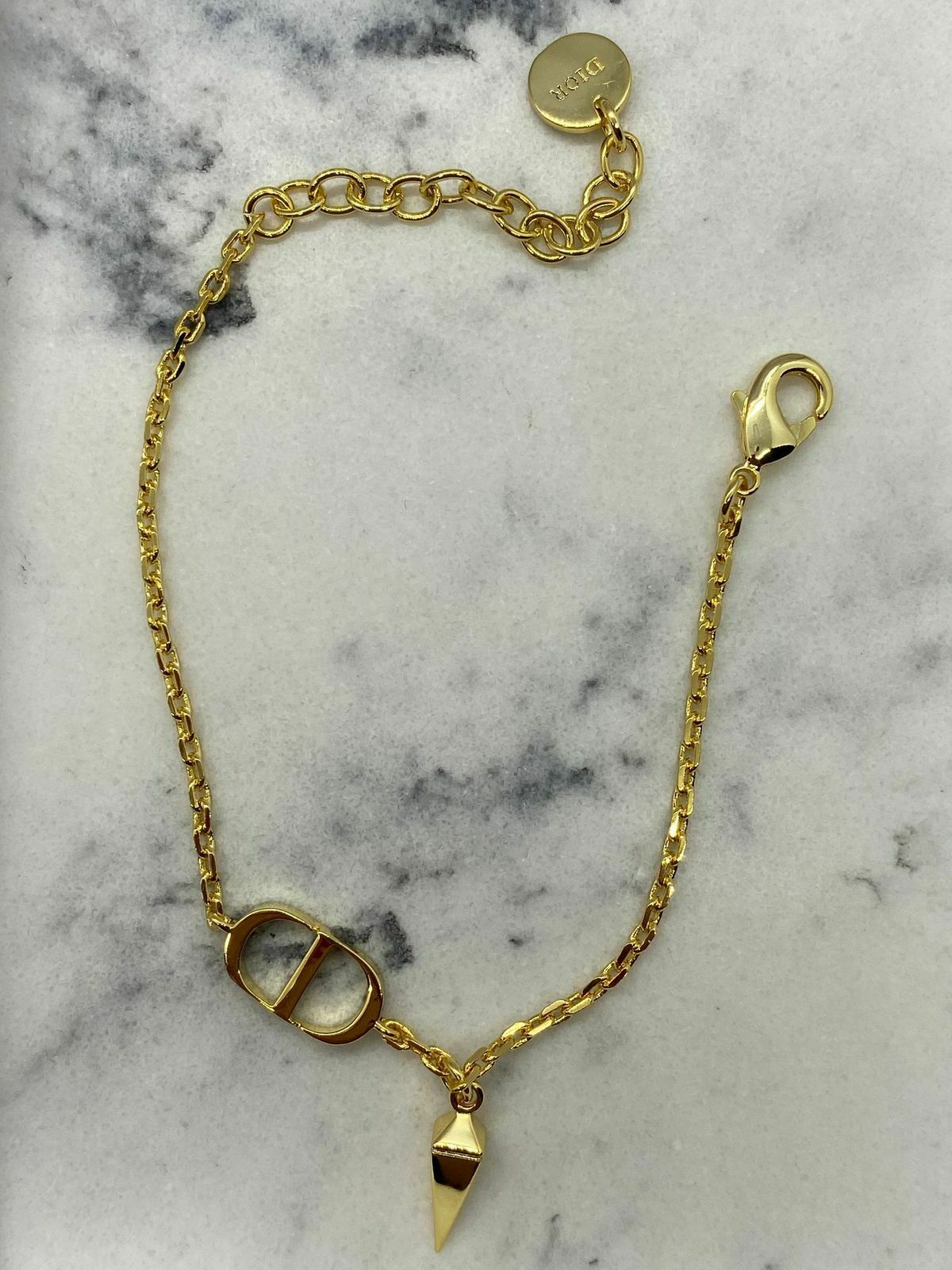 CHRISTIAN DIOR CD Gold Tone Spike Chain Bracelet - USED