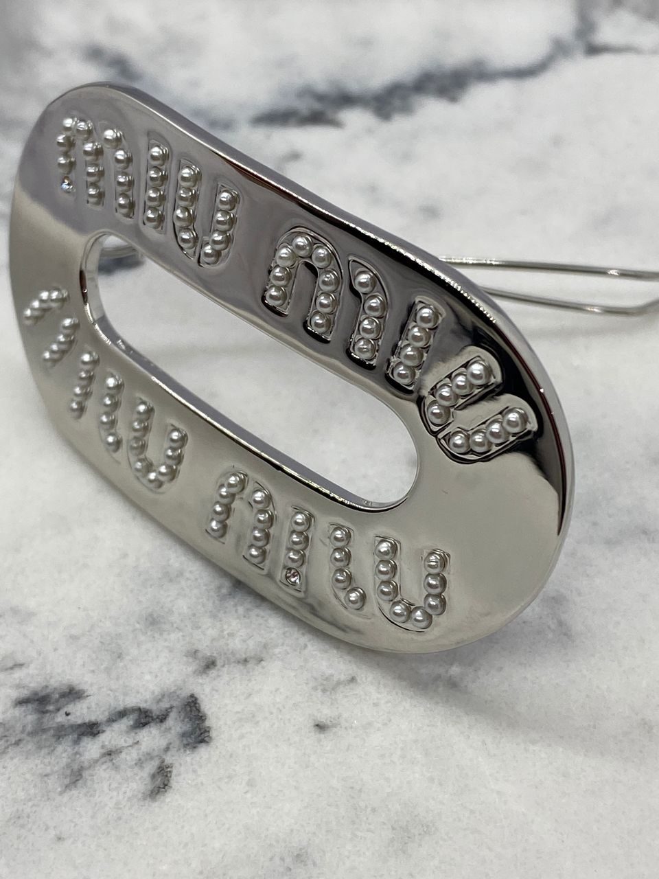 MIU MIU Silver Tone Pearl Trim Hair Clip Barrette - Pre owned