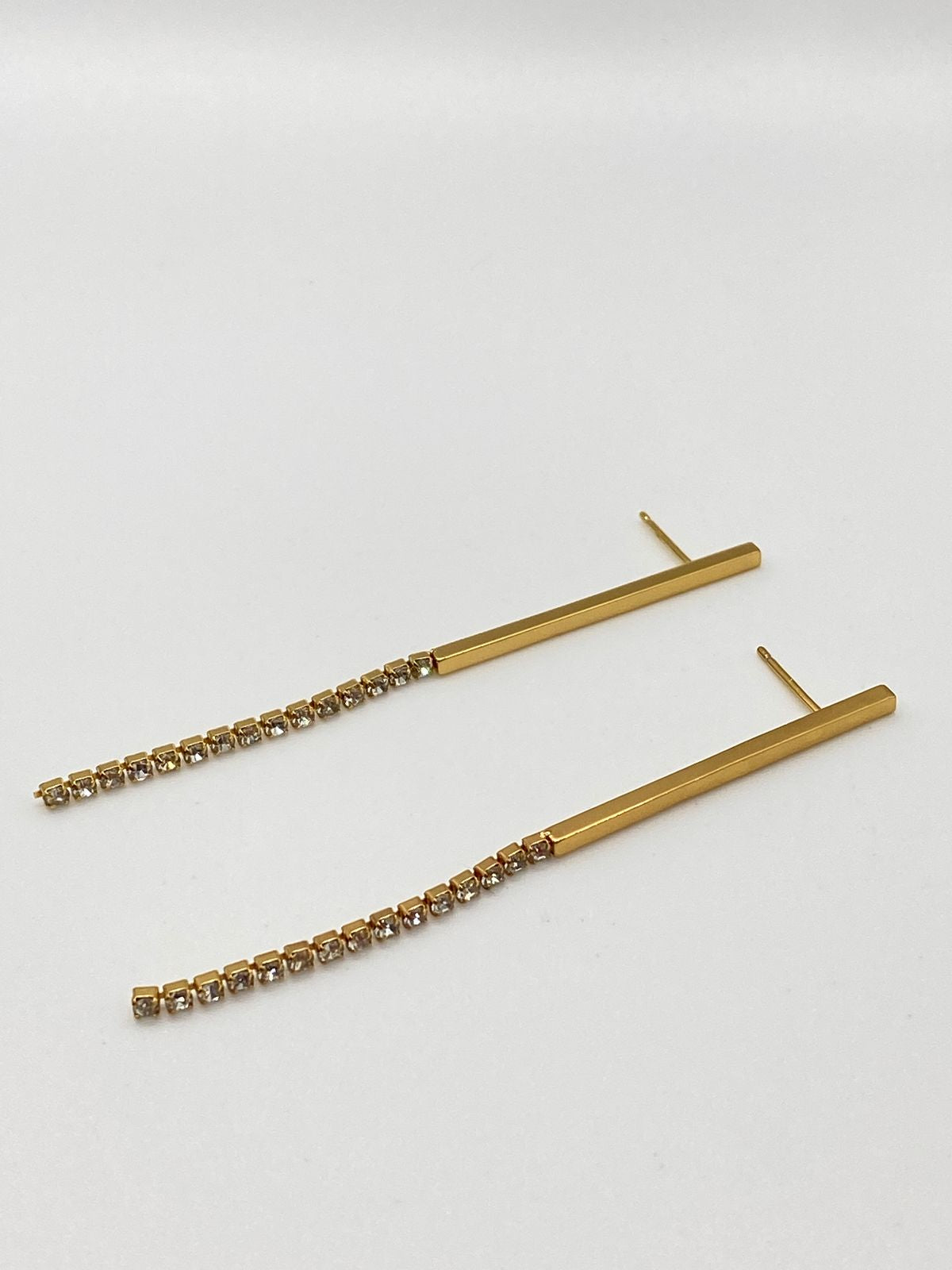 CELINE Gold Tone Rhinestone Stick Earrings - Pre owned